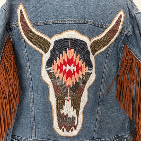 Pink & Silver/Levi’s Hand Beaded Denim Jacket size L - Picture 5 of 12